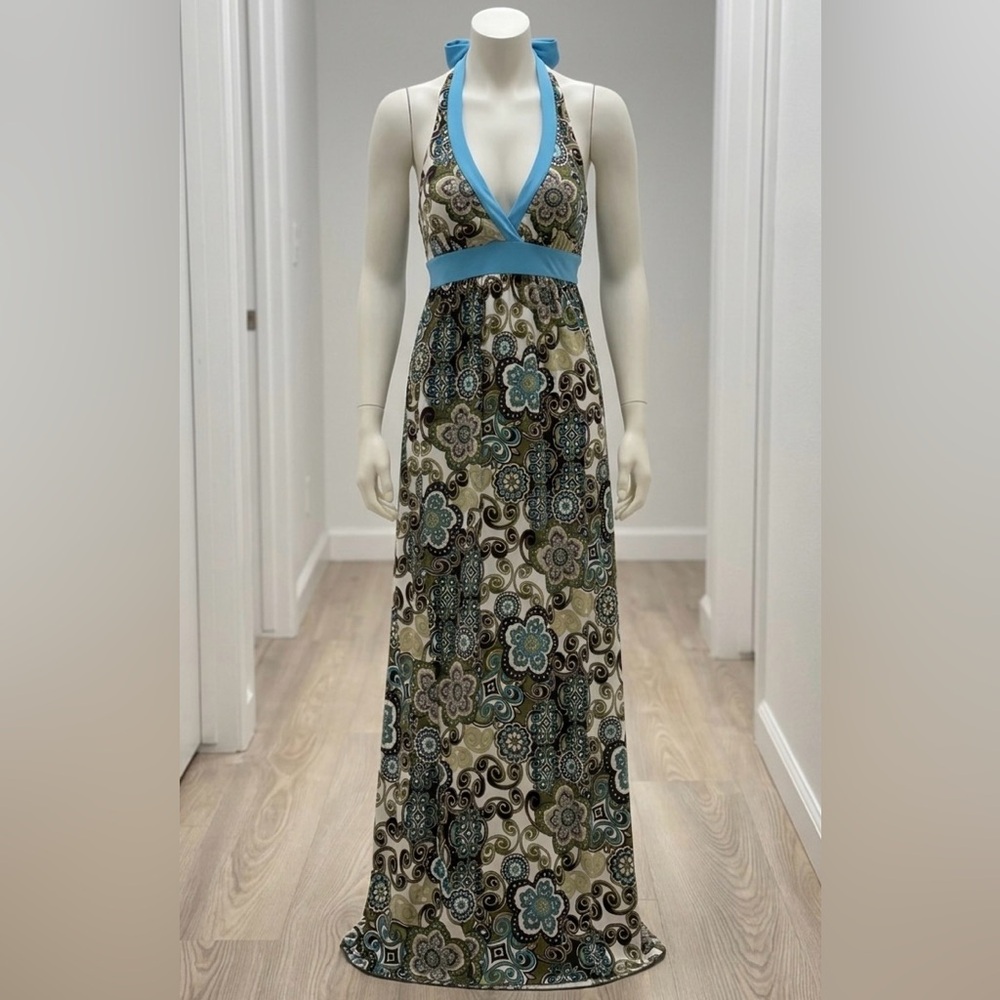 Y2K Wet Seal Boho Paisley Halter Maxi Dress Size LARGE